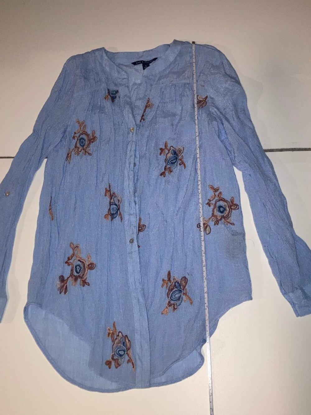Zac & Rachel Embroidered Peasant Long Sleeve Small Button Down Blouse